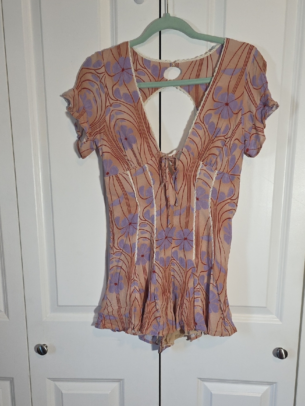 Kimchi Blue Peach Floral Tie-Front V-Neck Top with Lavender Accents